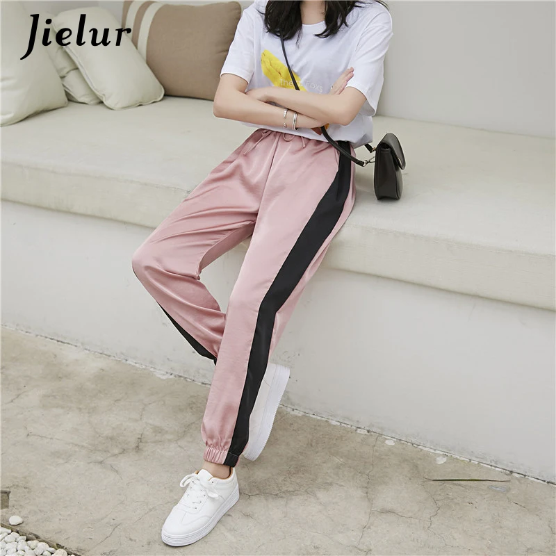 

Jielur Women Pants Elastic Waist 2019 New Autumn Trousers Women Patchwork Color Pantalon Femme Harajuku Slim Pencil Pants M-XXL