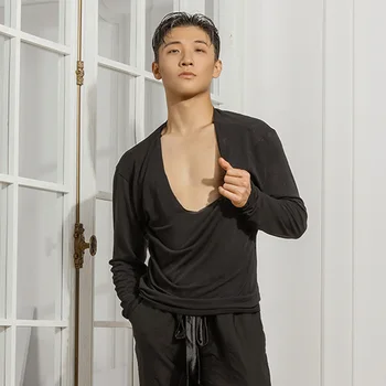 

Latin Dance Top Male Loose Sexy Big V Neck Long Sleeve Men Practice Shirts Cha Cha Rumba Samba Tango Salsa Clothing DNV12049