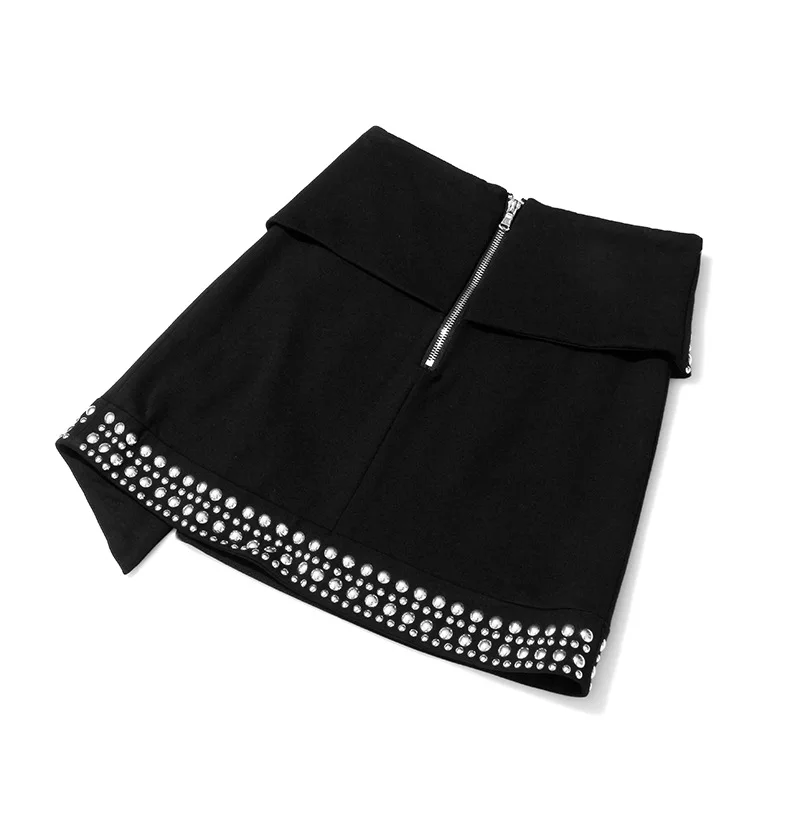 Punk Skirt Gothic Rivet Streetwear Clothes Women Ladies Autumn High Waist Short Asymmetric Skirts Mini Party Bottoms S-L