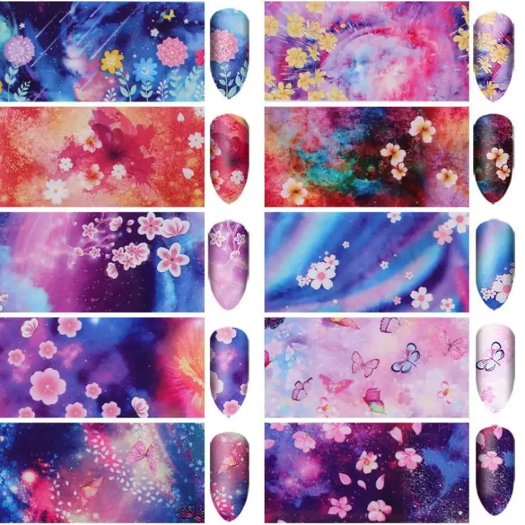 yh-1 10pcs Nail Starry Star Foil Polish Stickers Mix Rose Flower Transfer Nails Decal Sliders Nail Art Decoration Manicure Designs - Color: yh-1