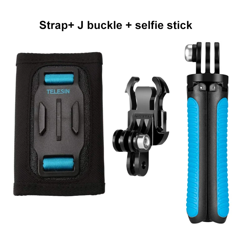Телесин рюкзак плечевой ремень doulbe headed J hook+ мини селфи палка для GoPro Hero 8 7 6 5 4 Осмо Экшн камеры аксессуары - Цвет: selfie stick kit 1