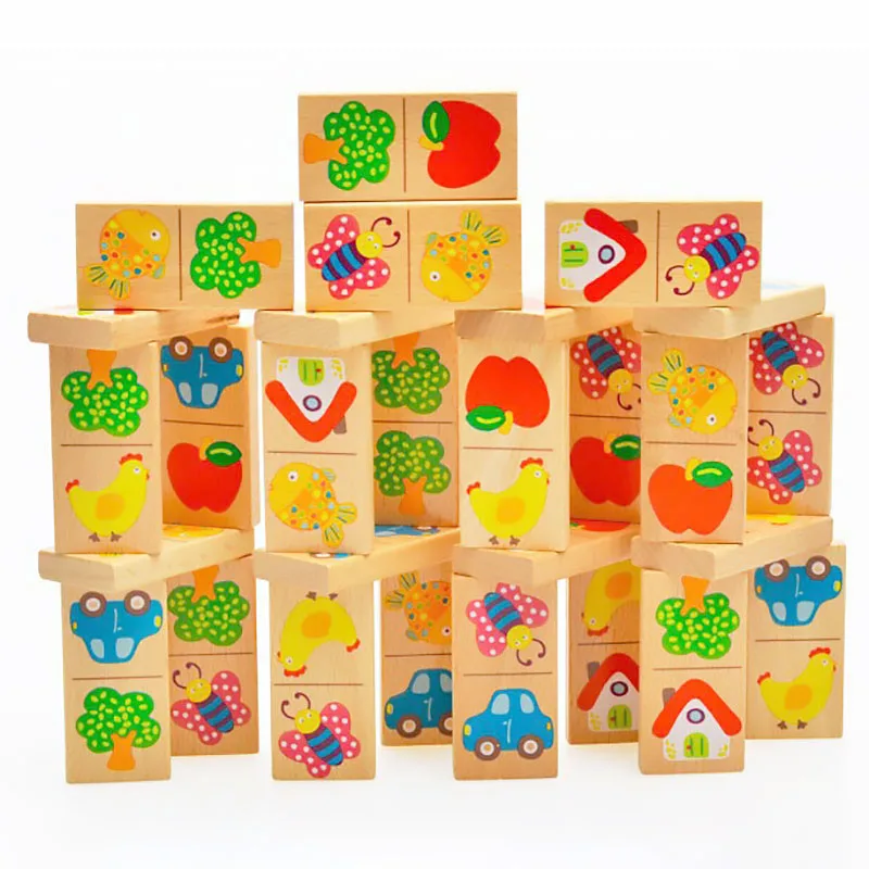 28pcs Kid Wooden  Block Vehicle Jigsaw Puzzle Educational Stacking Toy 