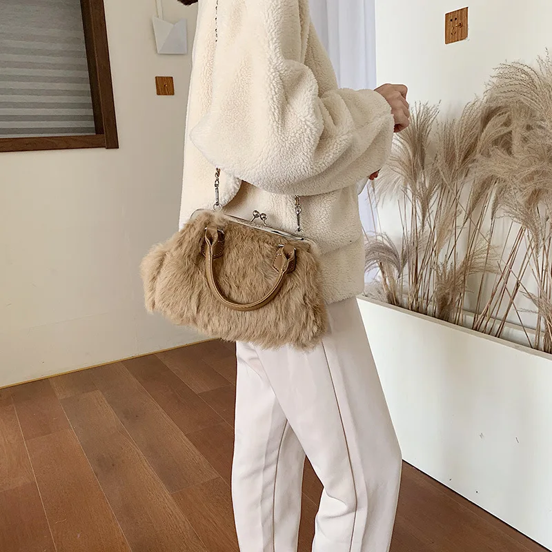

Retro New Arrival Bag Women's 2019 Autumn And Winter New Style Textured Plush Handbag Online Celebrity WOMEN'S Chain Messenger B