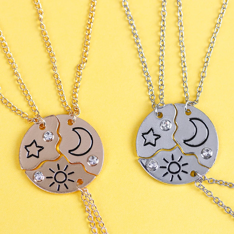 Women Necklaces Moon Pendant BFF Round Sun-Star Best-Friend-Forever Fashion 3pieces And