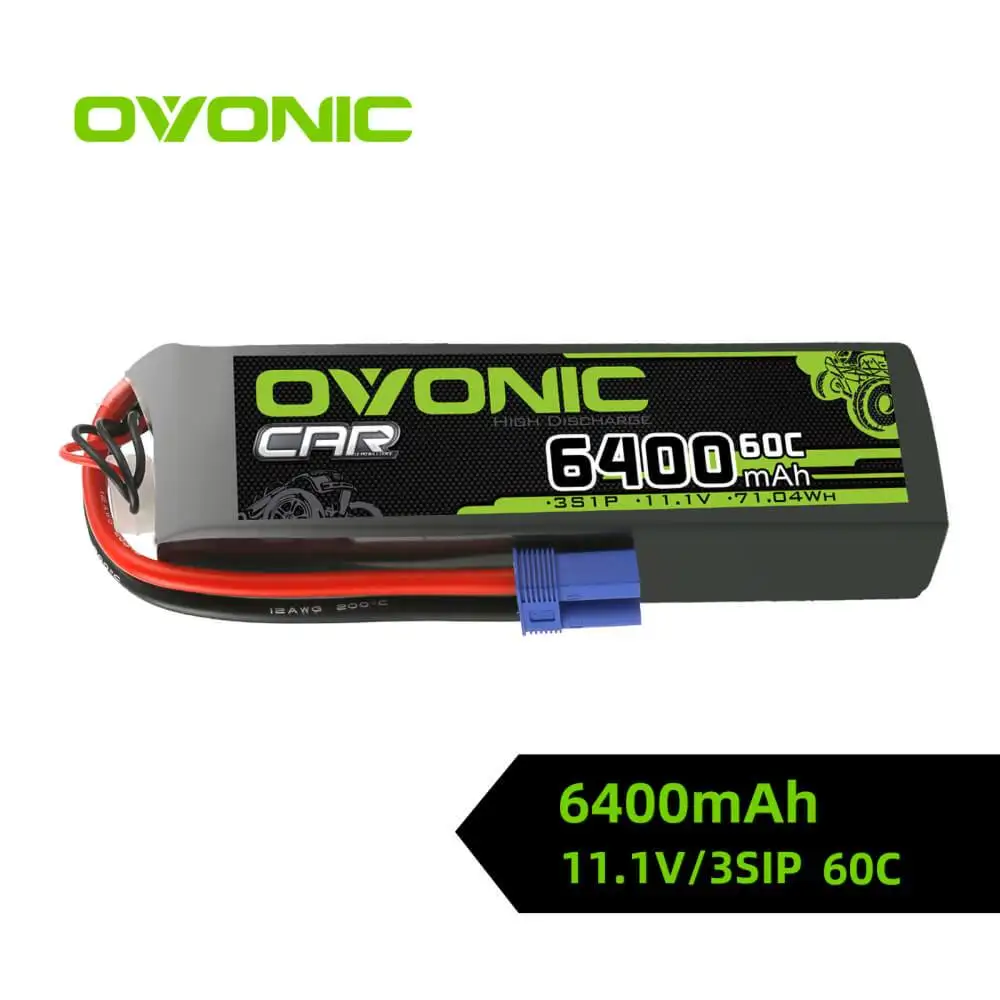 

Ovonic 3S Lipo Battery 60C 6400mAh 11.1V Lipo Battery with EC5 Connector for Arrma 1/5 1/8 1/10 RC Car and Truck