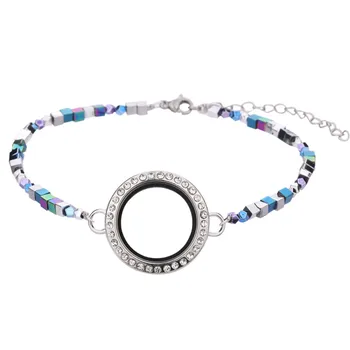 

5pcs/lot Square rainbow color Natural stone DIY Bracelet Glass crystal Floating charm 25mm locket bracelet with Extension chain