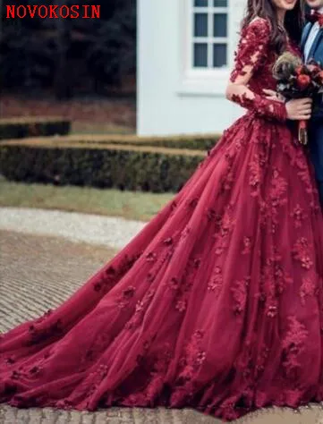 

2020 New Sexy Burgundy Ball Gown Quinceanera Dress Sheer Neck Lace 3D Appliques Beaded Sweep Train Puffy Plus Size Patry Gown