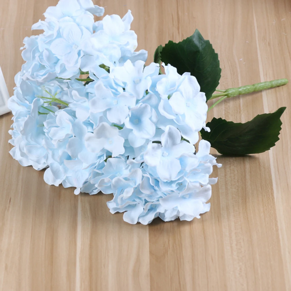 light blue 5 головок Искусственные Шелковые цветки гортензии со стеблями для свадьбы декоративные искусственные цветы для дома вечерние товары для детского магазина - Цвет: light blue