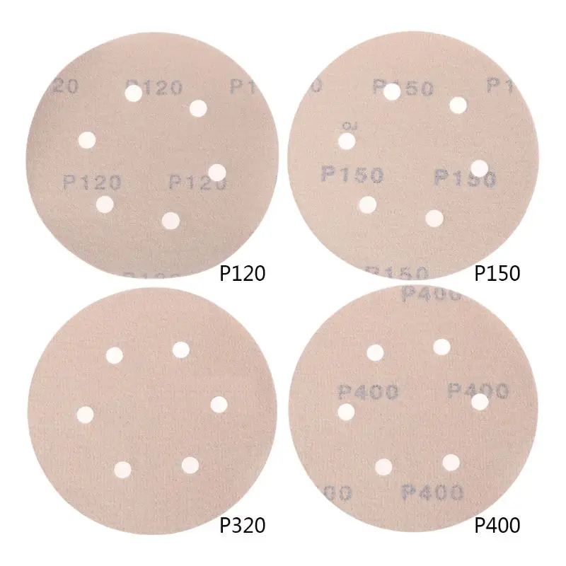 10 шт. 6 дюймов 6 отверстий шлифовальные диски 10 шт. 120 150 320 400 зернистость песка бумаги ассортимент крюк и петля шлифовальная бумага