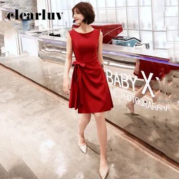 

Burgundy A-Line Banquet Gowns DR340 Sleeveless Formal Prom Dresses O-Neck Tank Vestido De Gala Invisible Zipper Elegant Dress