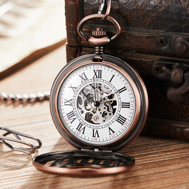Antique Stripe Mechanical Vintage Hollow Skeleton Pocket Watch Round Dial Antique Pendant Clock Retro Gifts Men Women