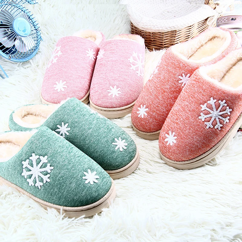 Cotton Plush Slipper snowflake Flats Platform Winter Warm ladies Men