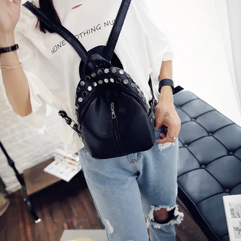 

2020 New Word Zipper Female Backpack Fashion Multi-purpose Girl Shoulder Bag Mochilas PU Rivet Mini Backpack Bag School Bag