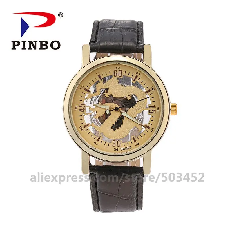 black gold 100 шт./лот, полые наручные часы, мужские, простые, Erkek Kol Saat, дракон, кожаный ремень, спортивные,, Zegarek mecski Stoper - Цвет: black gold