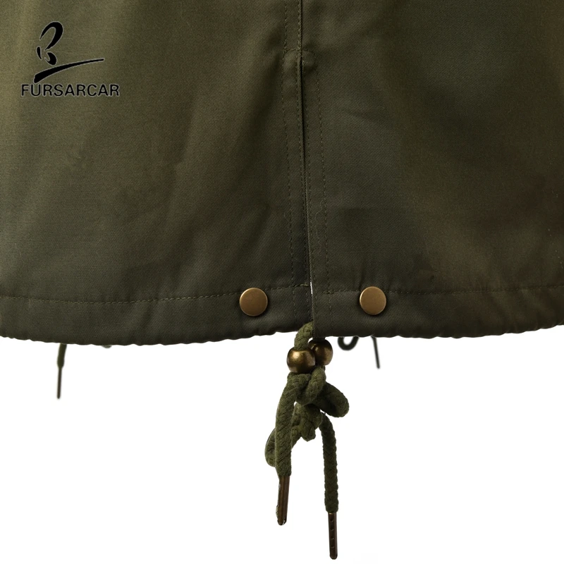 FURSARCAR Amy Green Whaterproof Women Winter Parkas With Real Fox Fur Collar And Rex Rabbit Lining Hooded Long Jackets And Coats