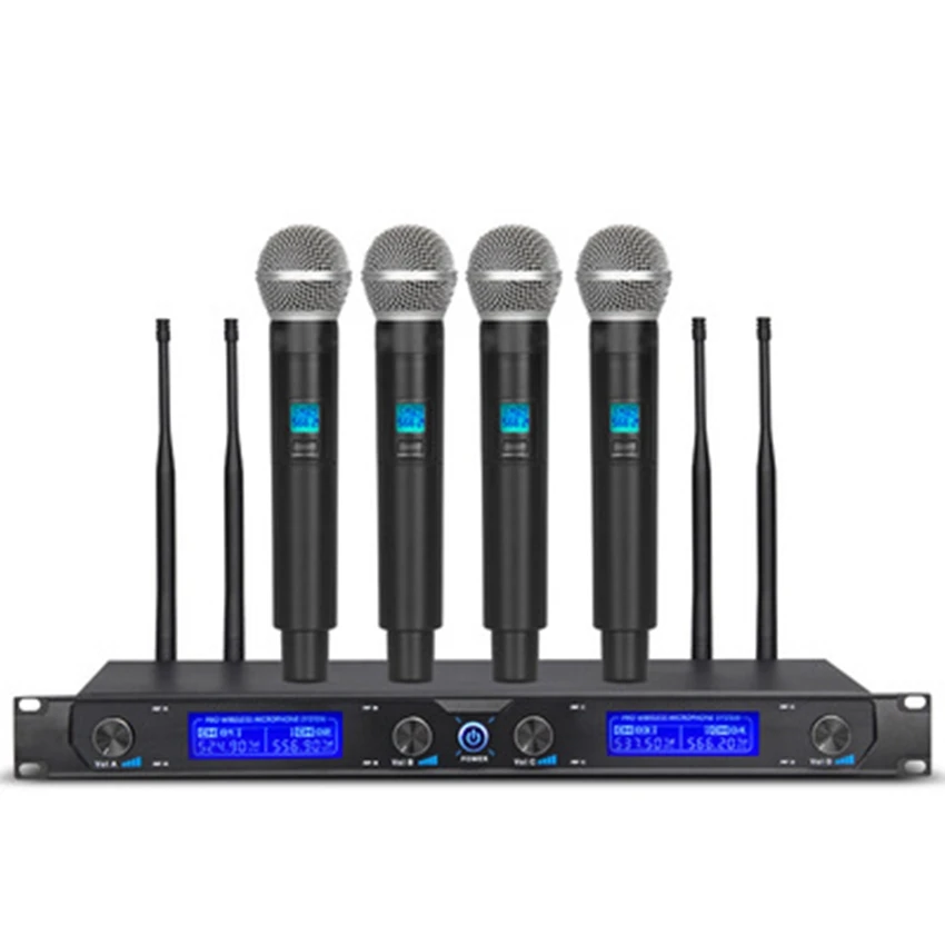

1Set Professional wireless microphones 4 Channels Dynamic Handheld Mic Karaoke Party Stage MK009F