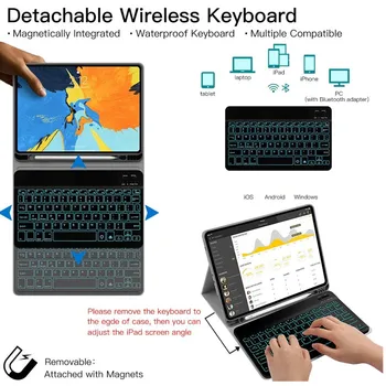 

For iPad Pro 11in 2020 Backlit Bluetooth Keyboard Case Cover with Pencil Holder