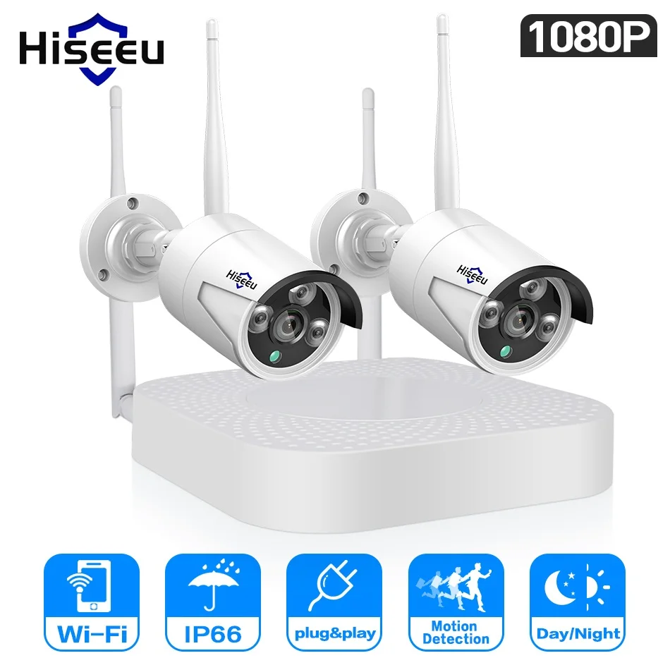 Hiseeu 4CH 1080P WiFi NVR 4*1080P Waterproof IP Camera CCTV Kit Plug & Play O3H7 