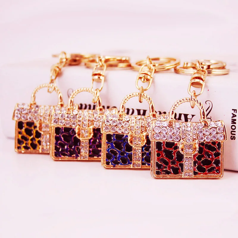 Korean-Style Creative Drop Oil Inlaid Crystal Handbag Modeling Car Key Chain Women's Bag Accessories Metal Pendant Ring | Украшения и