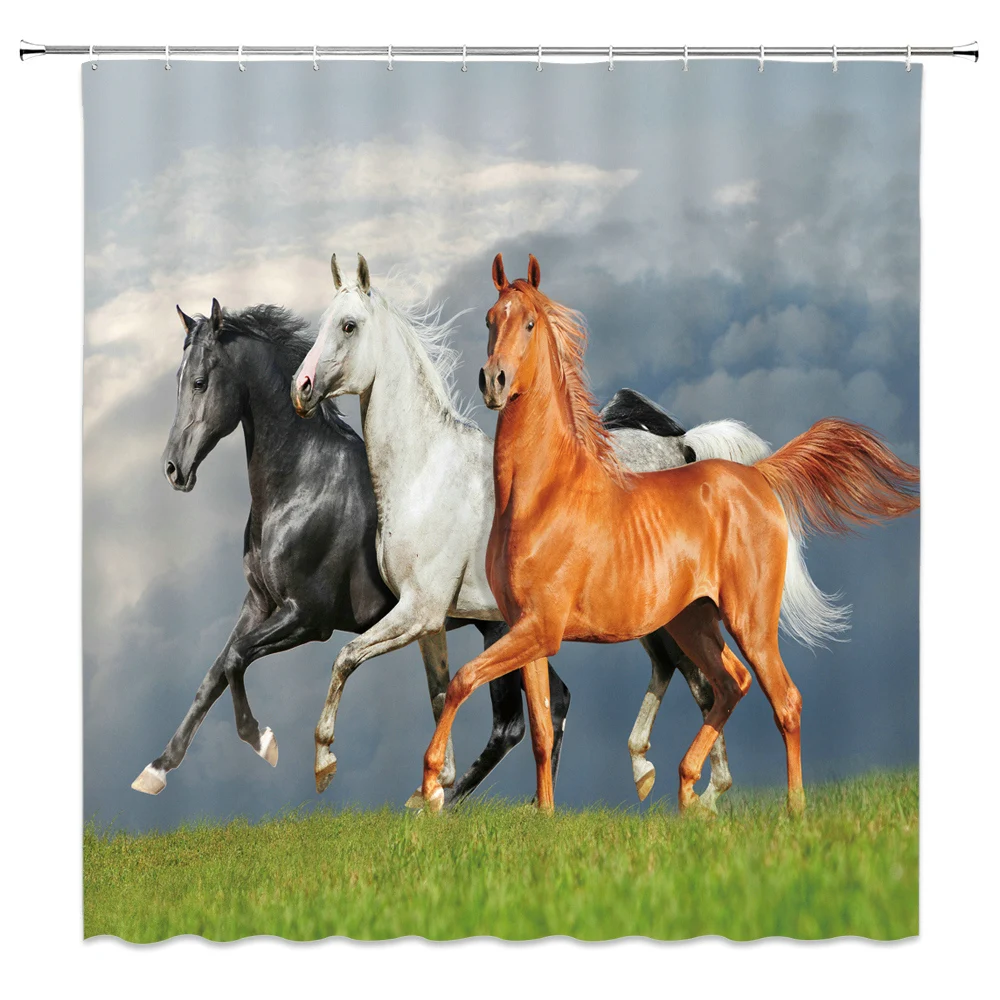 Strong Black White Running Horse Shower Curtains