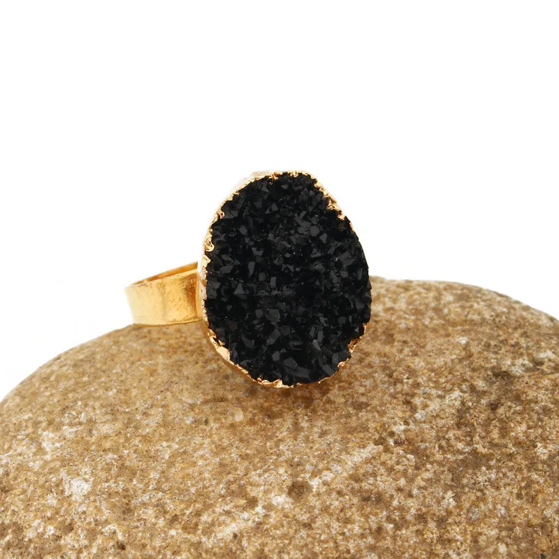 2020 New Resin Rings Geode Quartz Crystal Rings Oval Pink Blue Ring Gold Plated Rings For Women Accessories Jewelry (8)