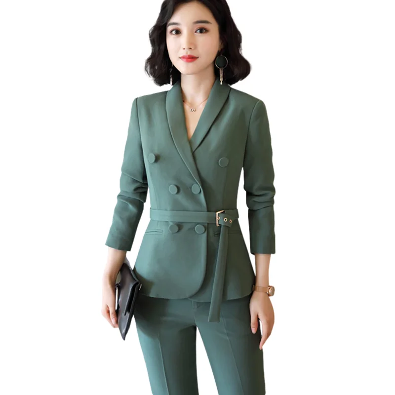 

Professional Women Pants Suits Autumn Winter Temperament Double Breasted Elegant Blazer And Pants Formal Work Wear Clotheses