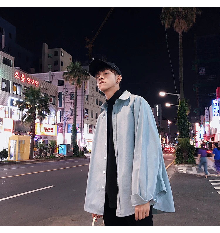 LAPPSTER Мужская Уличная однотонная кофточки оверсайз Мужская s Harajuku корейская мода рубашки с длинными рукавами Повседневная Осенняя черная рубашка