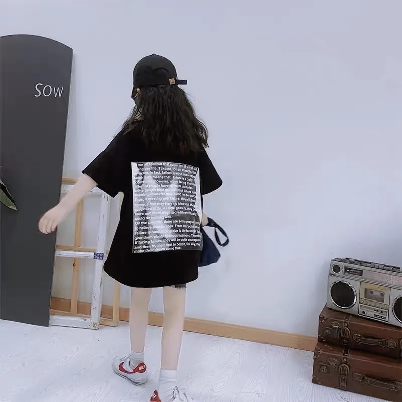 

Girls' short sleeve T-shirt 2020 summer new BF Hong Kong Style lazy middle and big boys' ins back printed loose top