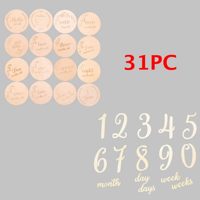 Wooden Baby Month Milestone Card Newborn Birth Month Birthday Milestone Wooden Teether Baby Kids Photography Props Toy Card5 Number