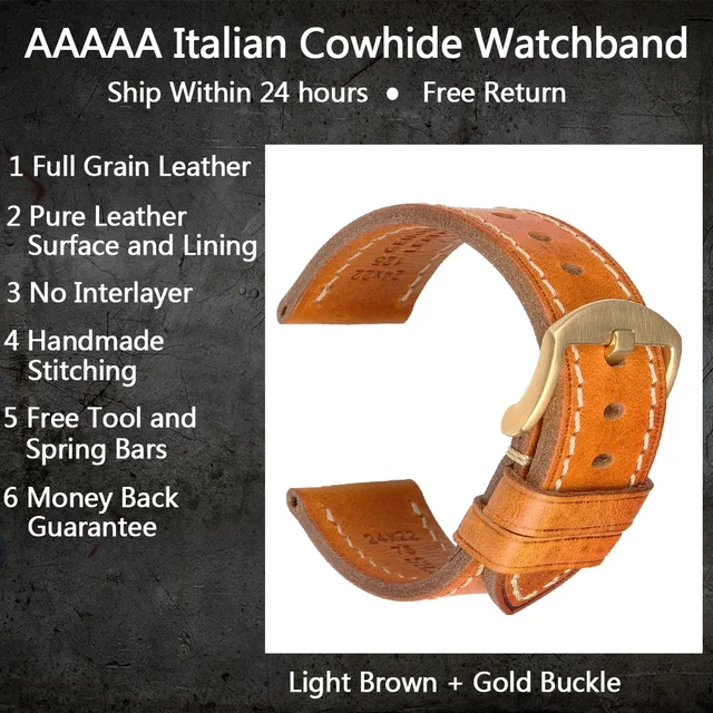 MAIKES Handmade Watch Band Genuine Cow Leather Watch Strap With Butterfly Buckle Bracelet For MONTBLANC Tudor Watchbands LightBrown G Buckle
