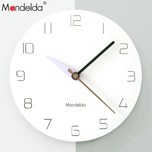 Mandelda часы для украшения дома настенные часы круговые деревянные креативные настенные часы от AA батареи питания - Цвет: Purple A