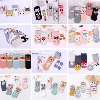 

5 pairs/lot Women cotton socks Cartoon Sweet Cupcake Socks Animal stereo cat ears Children Girls High Quality Casual Boat Socks