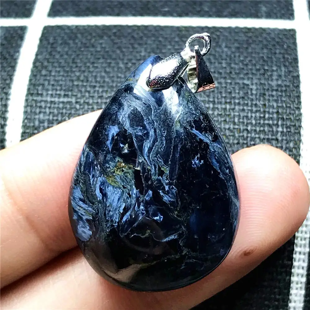 

Natural Blue Pietersite Necklace Pendant Woman Man Crystal 30x21x8mm Water Drop Beads Silver Namibia Fire Stone Jewelry AAAAA