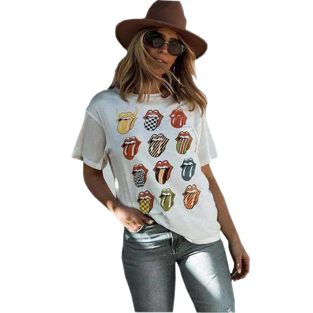 

Funny Big tongue T Shirt Cotton T Shirt Womens Short Sleeve White T-shirts Summer Tee girl Hip Hop Tshirt Tops Harajuku Tshirts