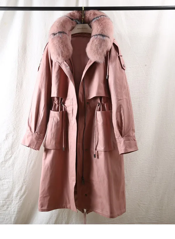 Длинные парки зимняя куртка натуральный Лисий меховой капюшон, воротник пальто женская натуральная подкладка из кроличьего меха расцепная верхняя одежда Роскошная