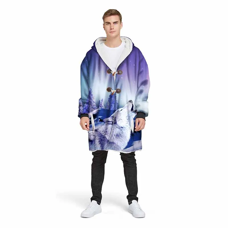 Animals Series Red Wolf Hooded Blanket For Guy Wearable Plush Sweater Coat Pullover Sleeves Fleece Throw Custom Blankets