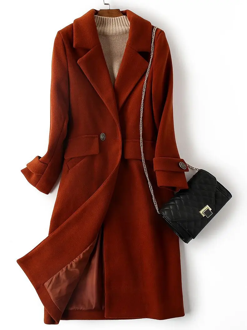 

2017 Autumn And Winter New Style Korean-style Woolen Jacket Women's Slimming Slim Fit Mid-length Long Sleeve Woolen Overcoat