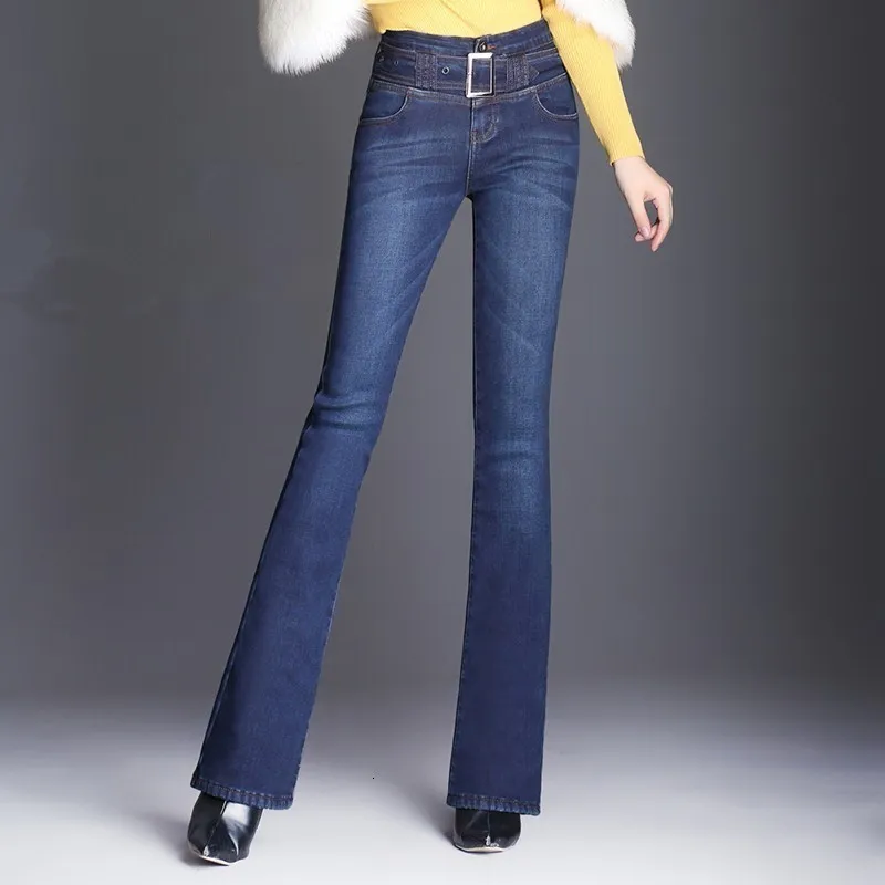 Женские Модные обтягивающие утепленные джинсы с поясом, кашемировые эластичные ретро джинсы с высокой талией