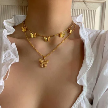 

Hot Selling Multilayers Buttefly Choker Necklace Women Boho Gold Color Chain Animal Pendant Necklaces for Women Wedding Jewelry