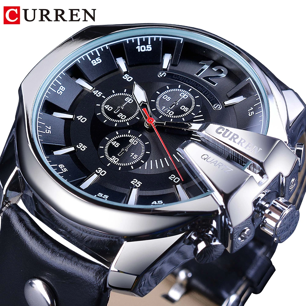 Kaufen CURREN Army Military Pilot Design Armbanduhr Große Zifferblatt Fashion Wasserdicht Herren Quarz Top Marke Luxus Männliche Uhr Leder Uhr