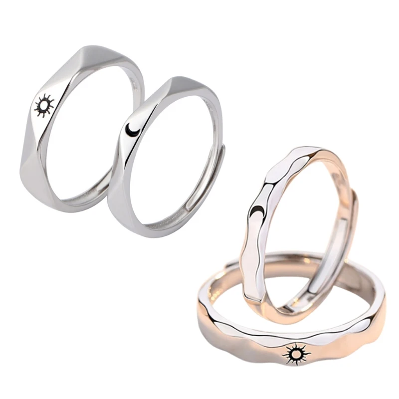 Rings-Set Couple Wedding-Bands Women Jewellery Promise Valentines-Day-Gift Sun-Moon