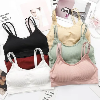 

Comfortable Women Crop Top Seamless Underwear Letter Shoulder Strap Padded Sexy Lingerie Push Up Tube Tops Female Tube Bra Tops