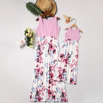 

Mom and Daughter Dress Wedding Family Matching Outfits Mommy and Me Clothes Beach Holiday Birthday Mother Daughter Dresses Pink