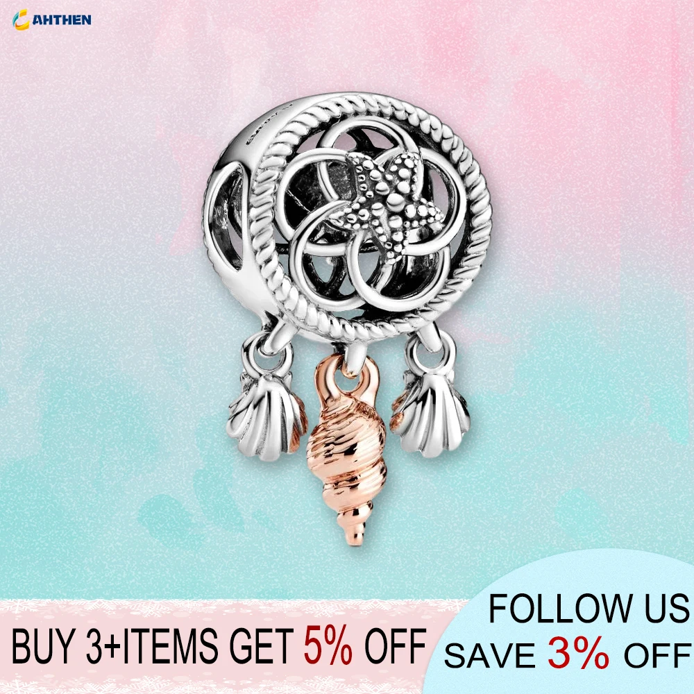 

2020 Summer New 100% 925 Sterling Silver Bead Openwork Seashell Dreamcatcher Charms fit Original Pandora Bracelets Women Jewelry