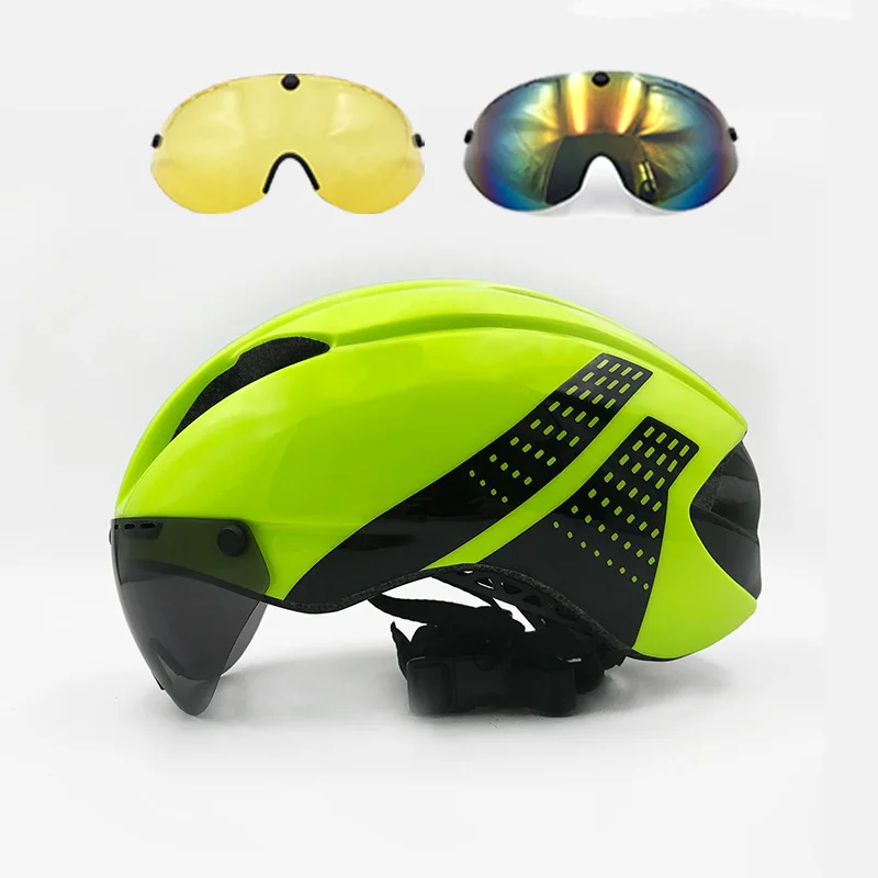 Green-black 2 Велосипедный шлем, интегральный триатлон, Триатлон, Триатлон, велосипедный шлем, ультралегкий, дорожный, Mtb, горный, велосипедный шлем, 3 линзы, casco aero triatlon - Цвет: Green-black 2