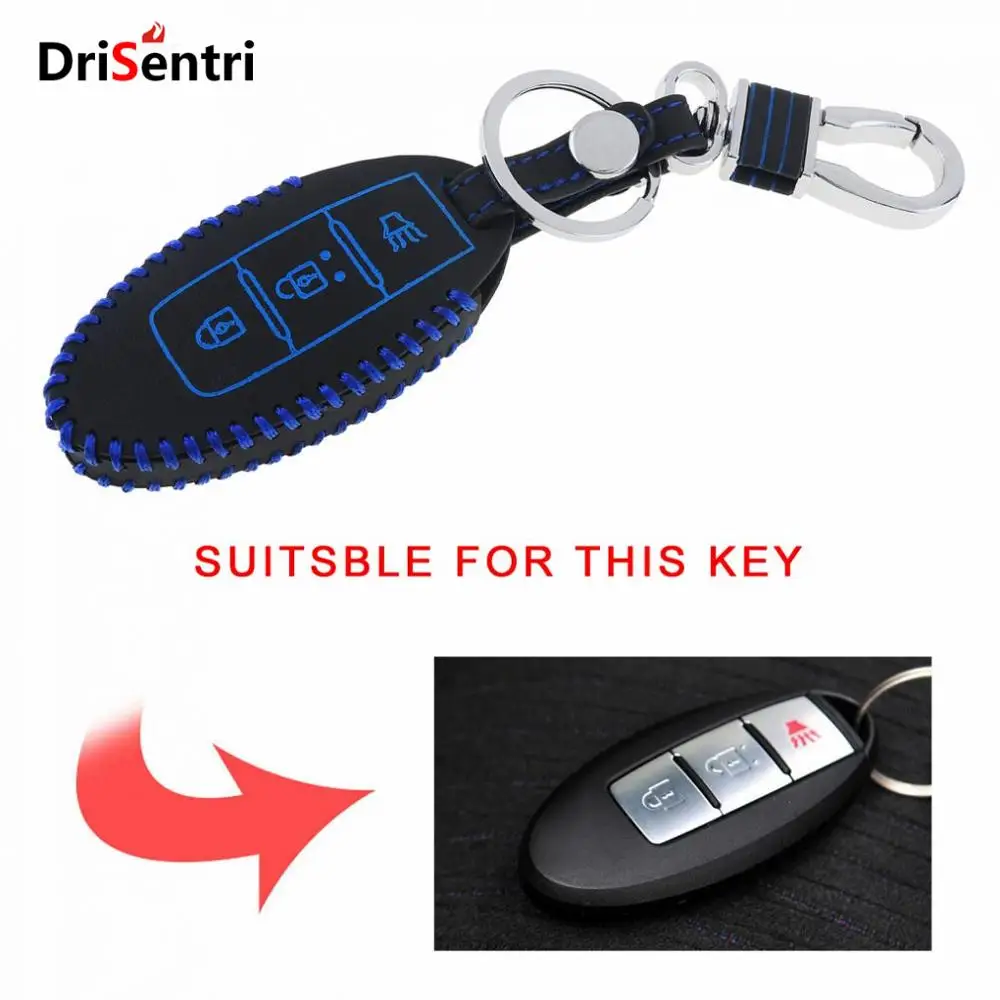 

3 Buttons Hand Sewed Car Key Cover Protector Holder Hang Buckle for Nissan Teana X-Trail Qashqai Livina Sylphy Tiida Sunny
