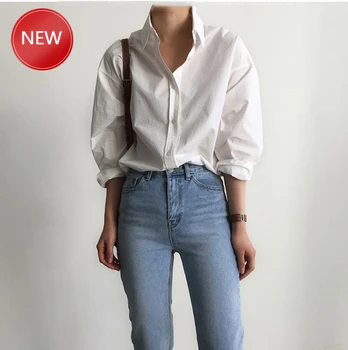

ShirtOffice Ladies cotton White Shirts Blouses Women Spring Single-breasted Long Sleeve Shirts Female Tops Blousas