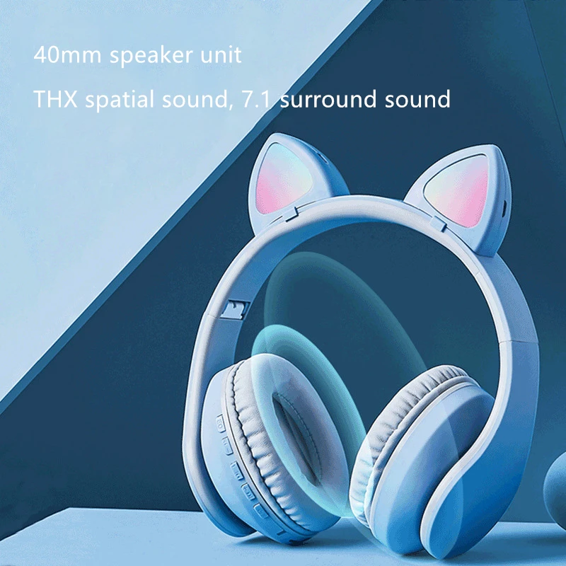 Новое поступление светодиодный наушники кошачьи уши 7 1 объемный звук Bluetooth 5 0