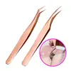 Rose Gold Stainless Steel Hot Sale New Stainless Steel Pink Straight Bend Tweezer For Eyelash Extensions Nail Art Nippers 1