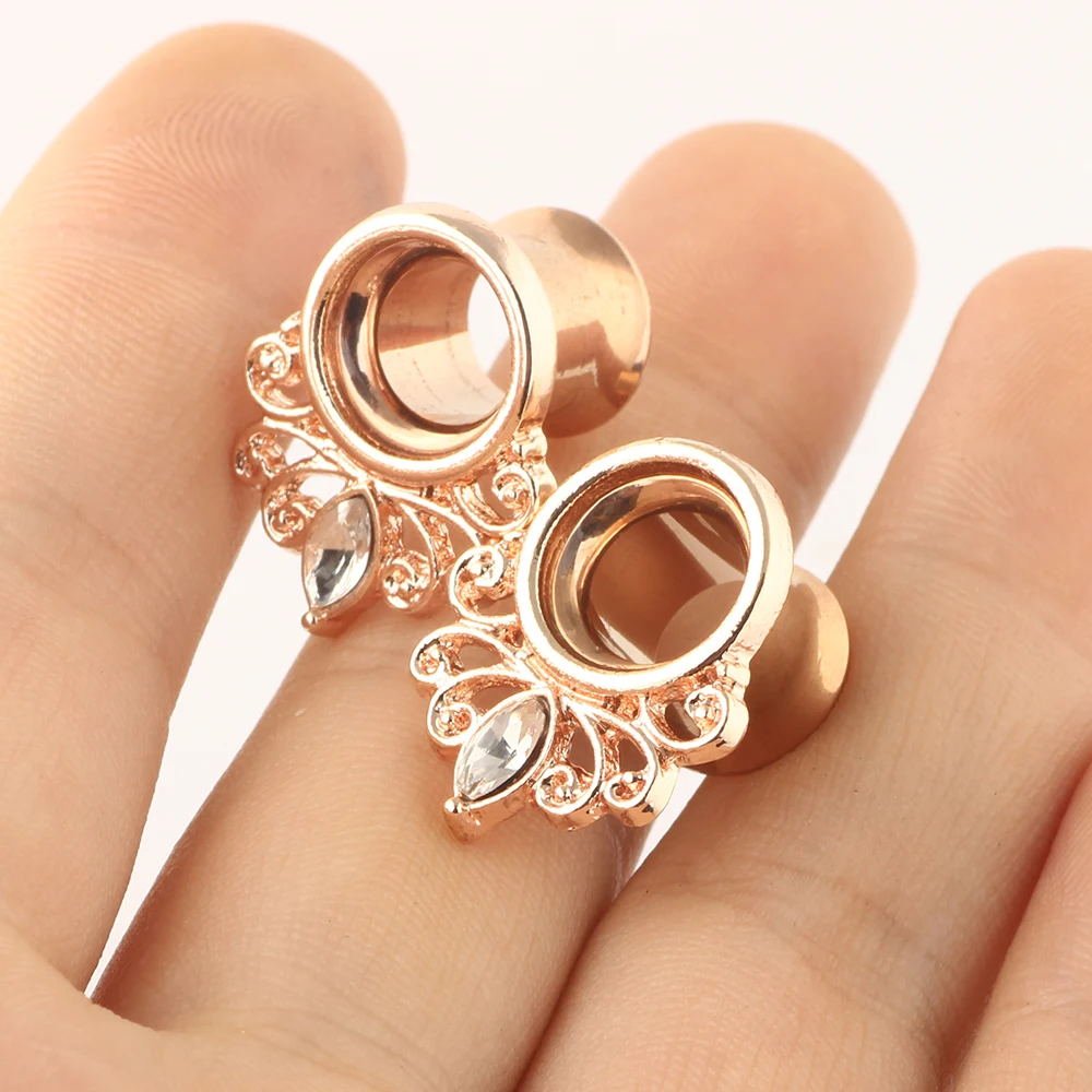 Stainless Steel Crystal Ear Tunnel Plug Flower Ear Gauge Plug And Tunnel Fleash Ear Stretcher Tunnel Saddle Plug Jewelry